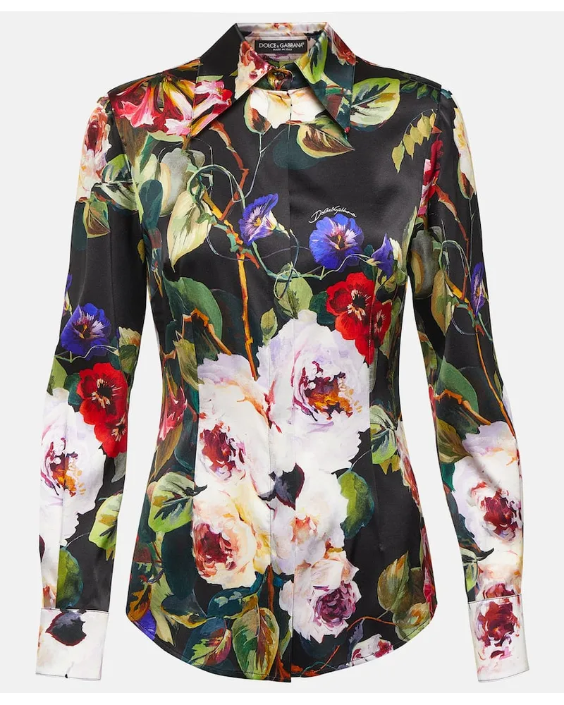 Dolce & Gabbana Camicia in raso di misto seta con stampa Nero