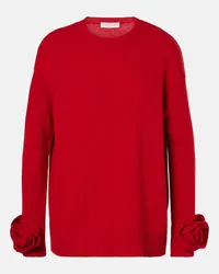 Valentino Garavani Pullover in lana vergine con applicazioni floreali Rosso