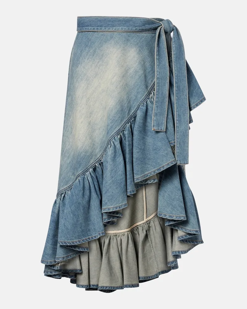 Alaïa Alaïa Gonna a portafoglio di jeans con volant Blu