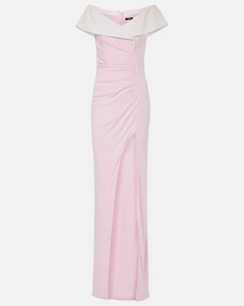 Balmain Abito lungo in jersey con scollo bardot Rosa