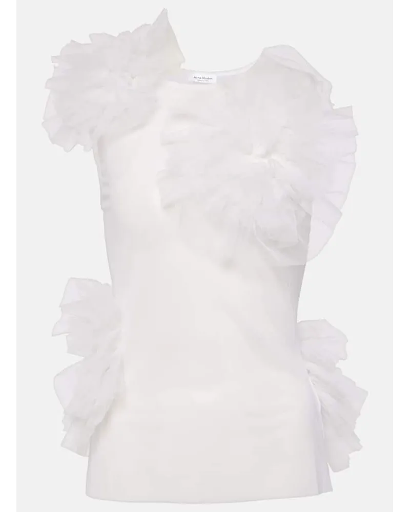 Acne Studios Top in mesh con volant Bianco