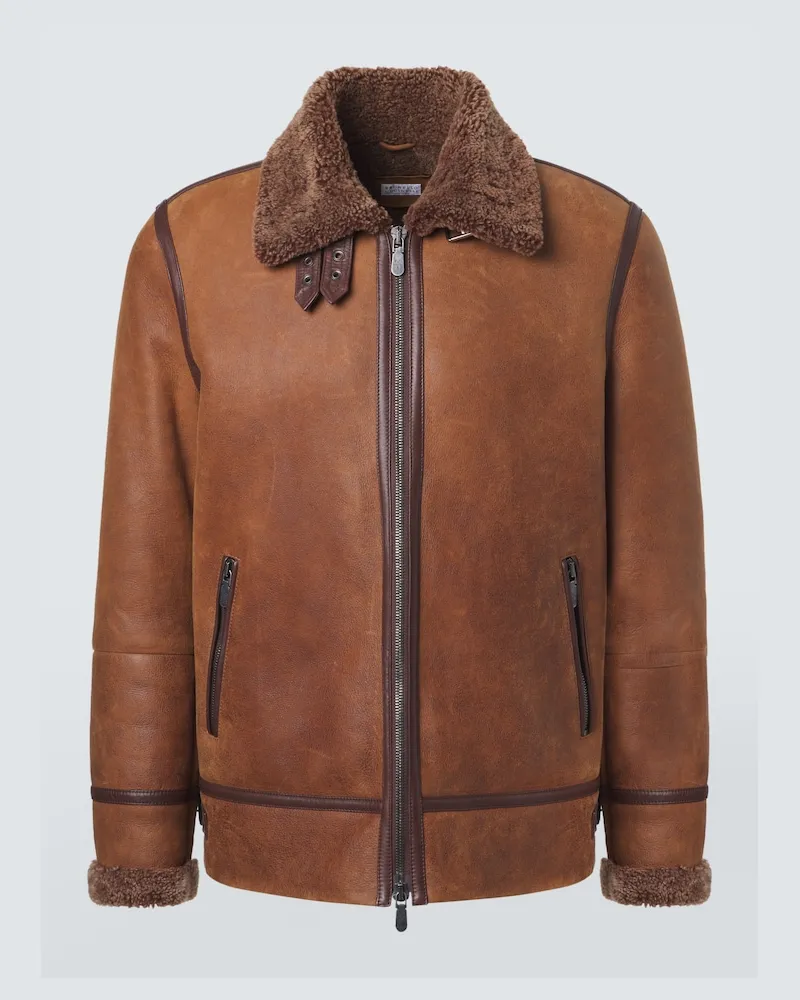 Brunello Cucinelli Giacca in pelle con shearling Marrone