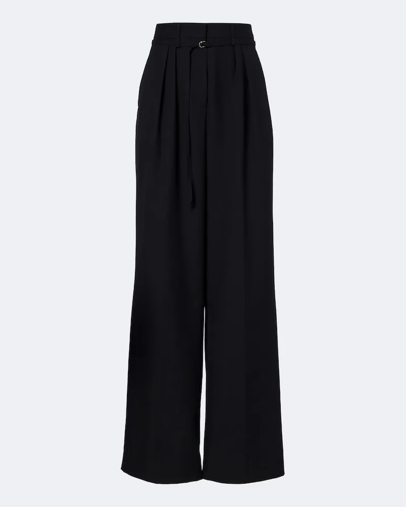 Dries van Noten Pantaloni a gamba larga in lana plissé Nero