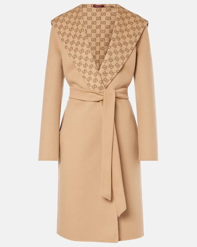 Gucci Cappotto reversibile in lana e seta GG Beige