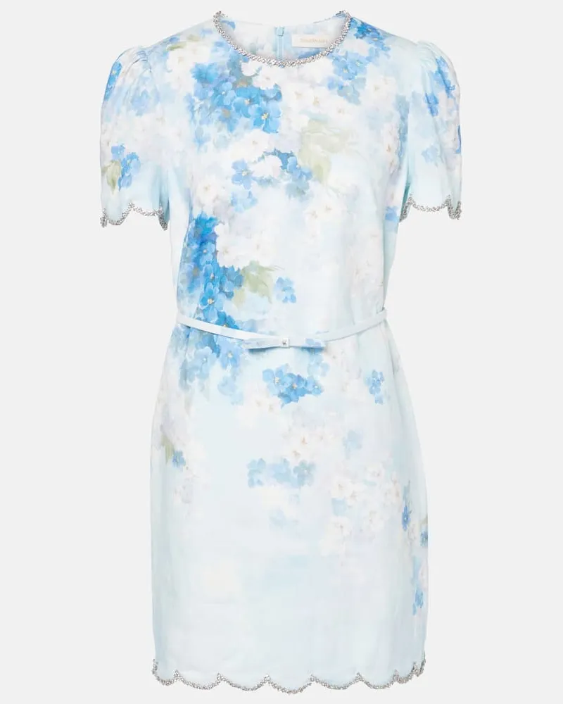 Zimmermann Abito corto Crush in lino con stampa Blu