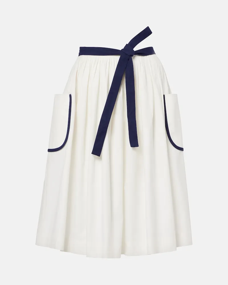 Prada Gonna midi in cotone e lino con cintura Bianco