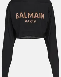 Balmain Pullover cropped in misto lana Nero