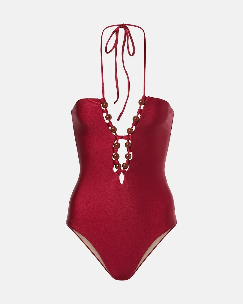 Adriana Degreas Costume intero con perline Borgogna