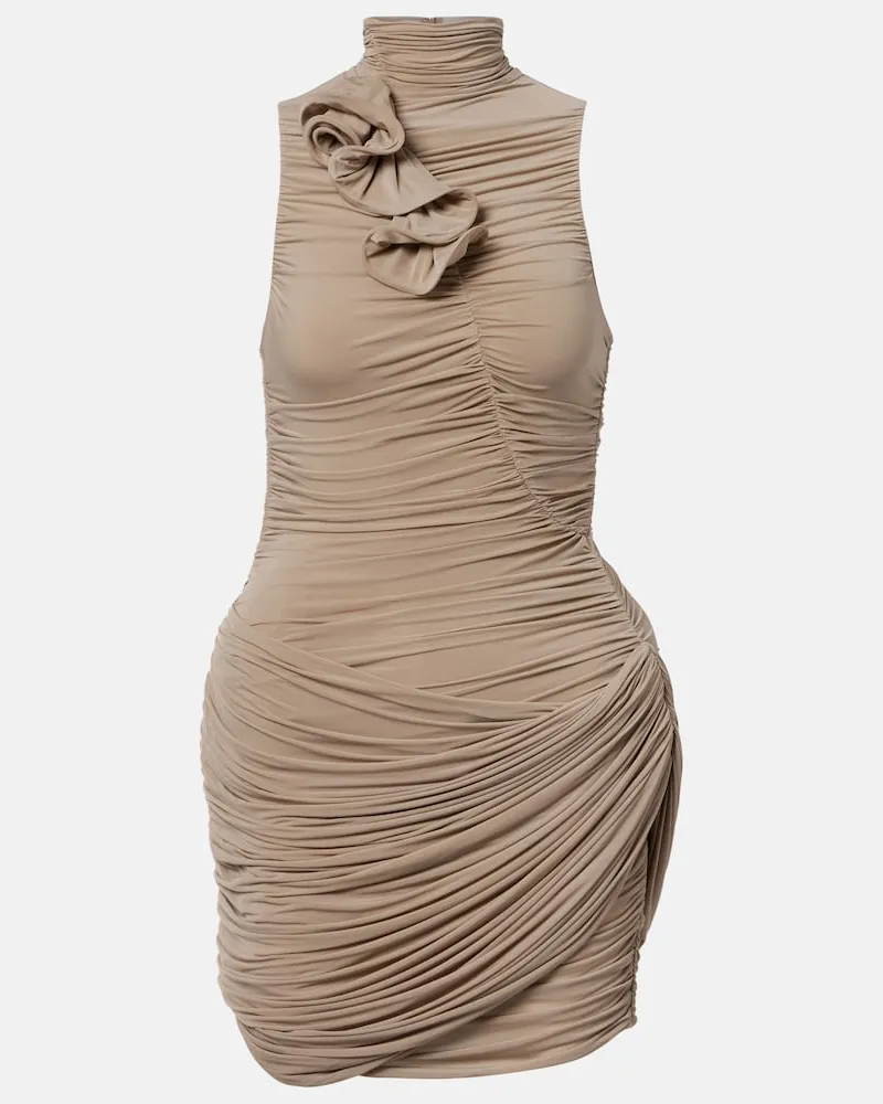 Magda Butrym Abito corto con ruches e applicazioni floreali Beige