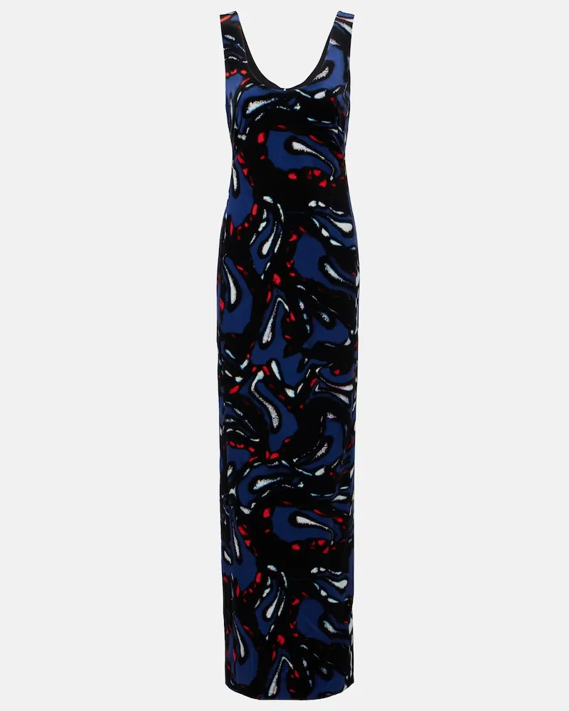 Dries van Noten Abito lungo Debant in misto cotone con stampa Blu