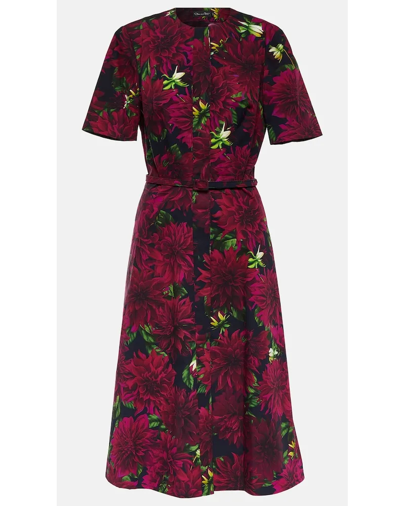 Oscar de la Renta Abito midi in popeline di misto cotone Multicolore