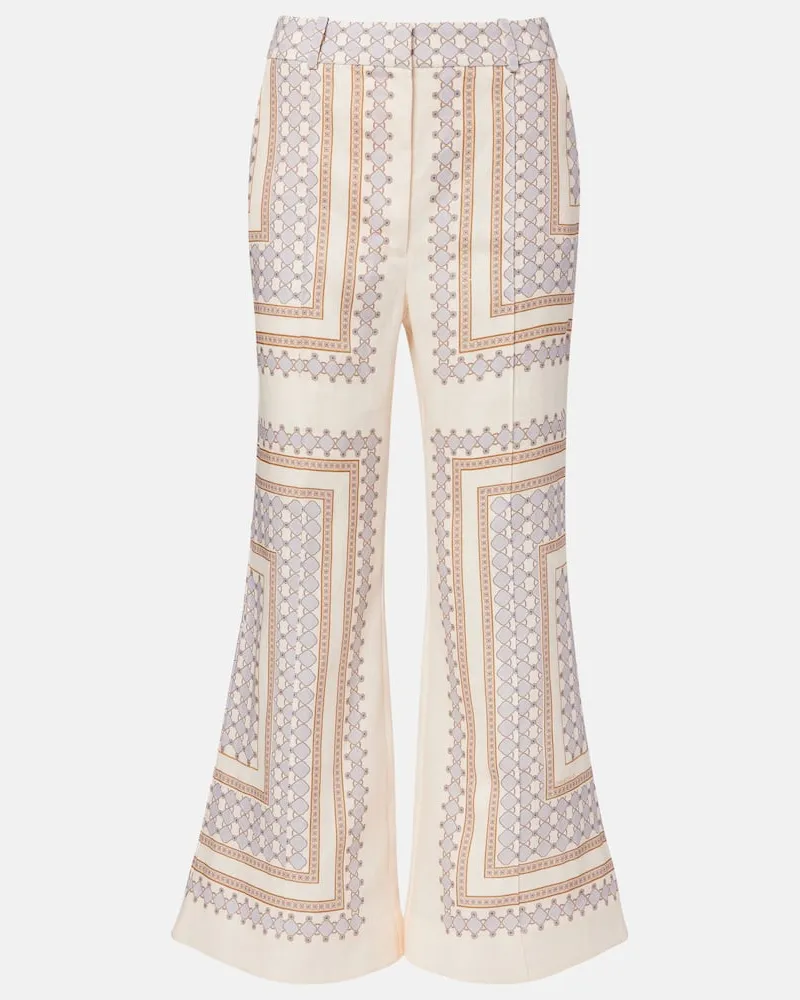 Zimmermann Pantaloni flared in lino con stampa Beige