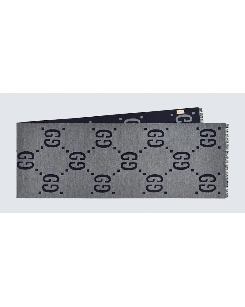 Gucci Sciarpa in jacquard di lana e seta GG Grigio