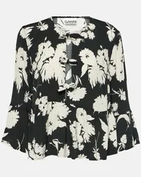 Ganni Blusa in crêpe con motivo floreale Nero