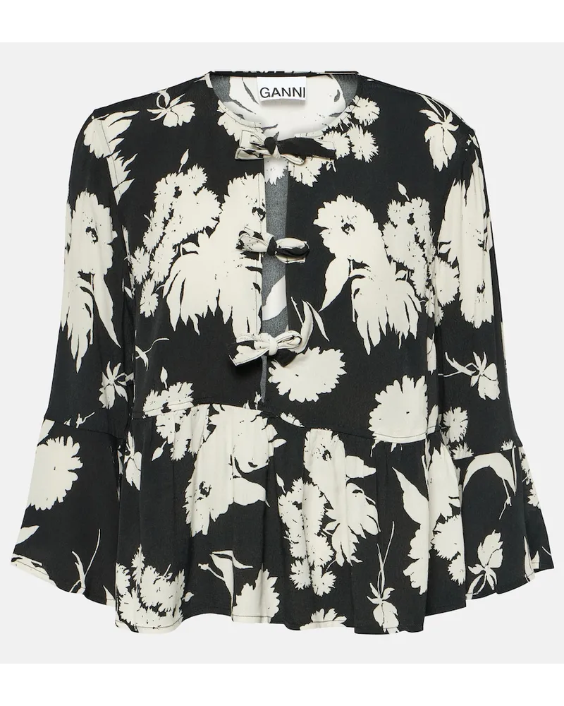 Ganni Blusa in crÃªpe con motivo floreale Nero