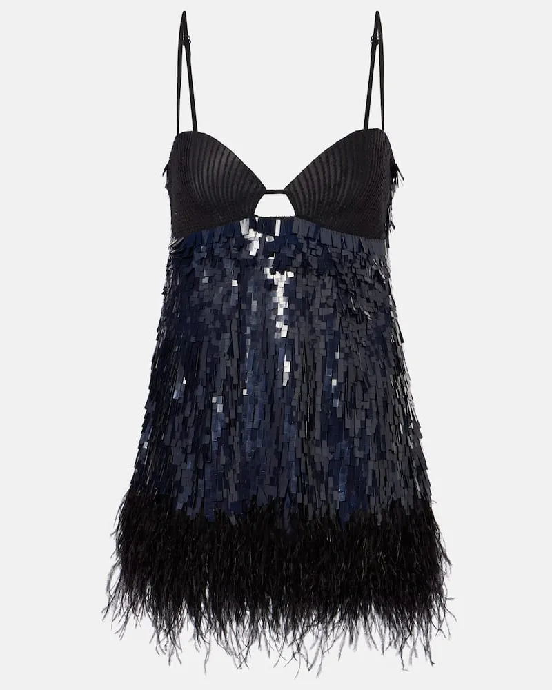 Johanna Ortiz Abito corto con paillettes e piume Blu