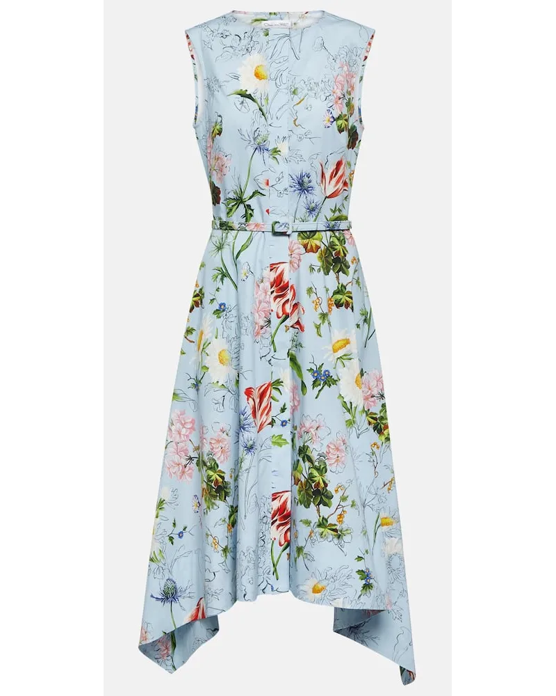 Oscar de la Renta Abito midi in misto cotone con stampa Blu