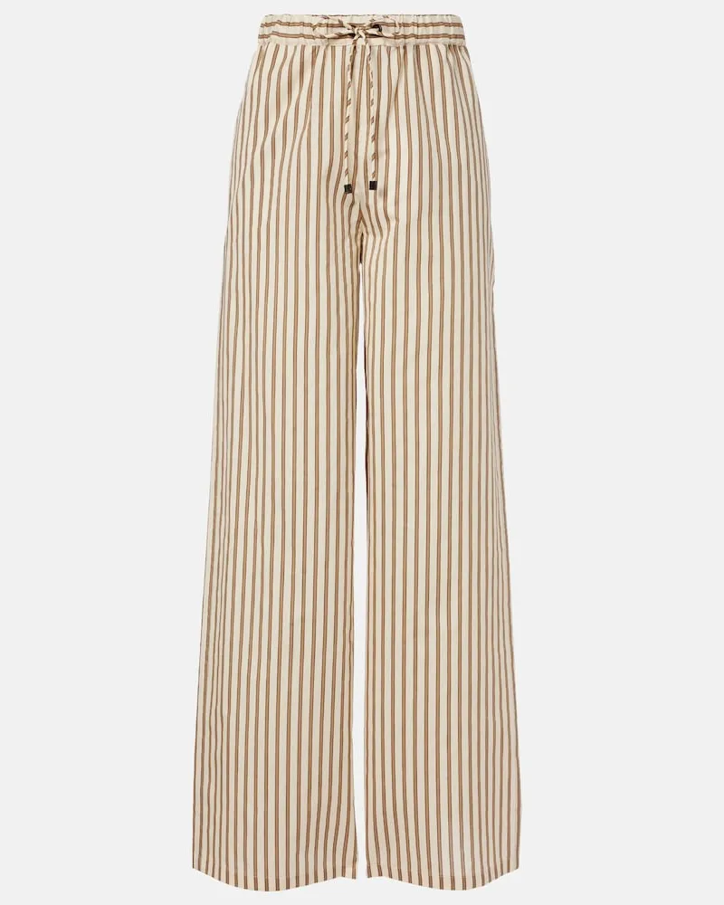 Max Mara Pantaloni a gamba larga in cotone e seta a righe Beige