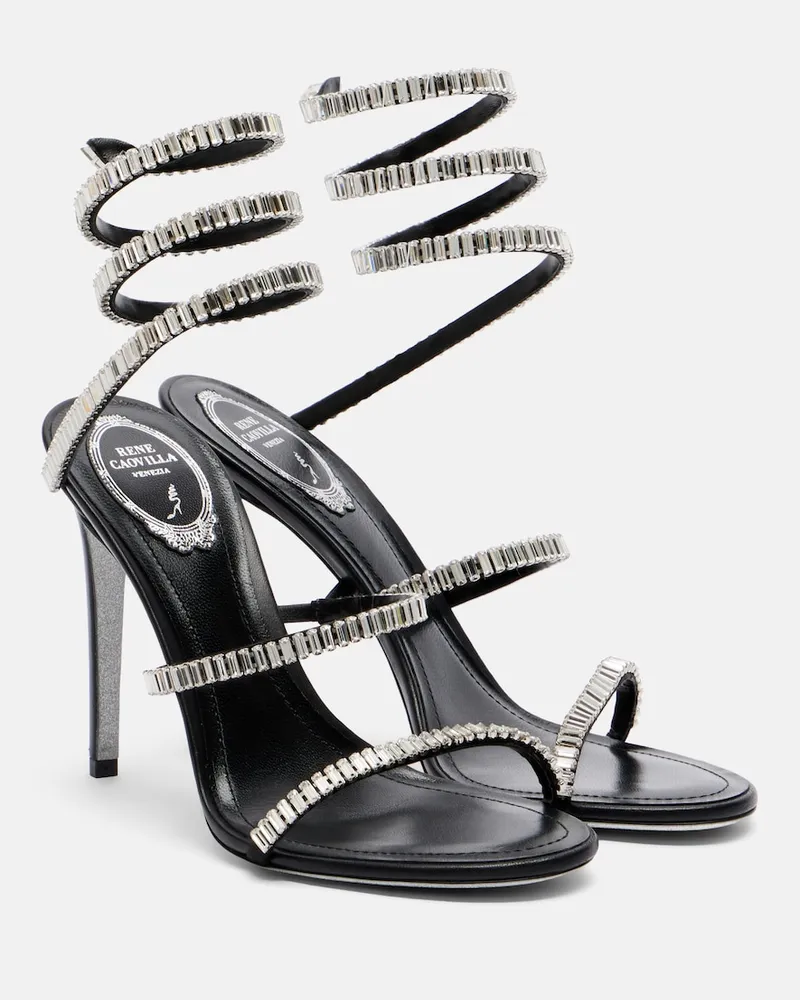 René Caovilla Sandali Cleo Spark in pelle con cristalli Argento