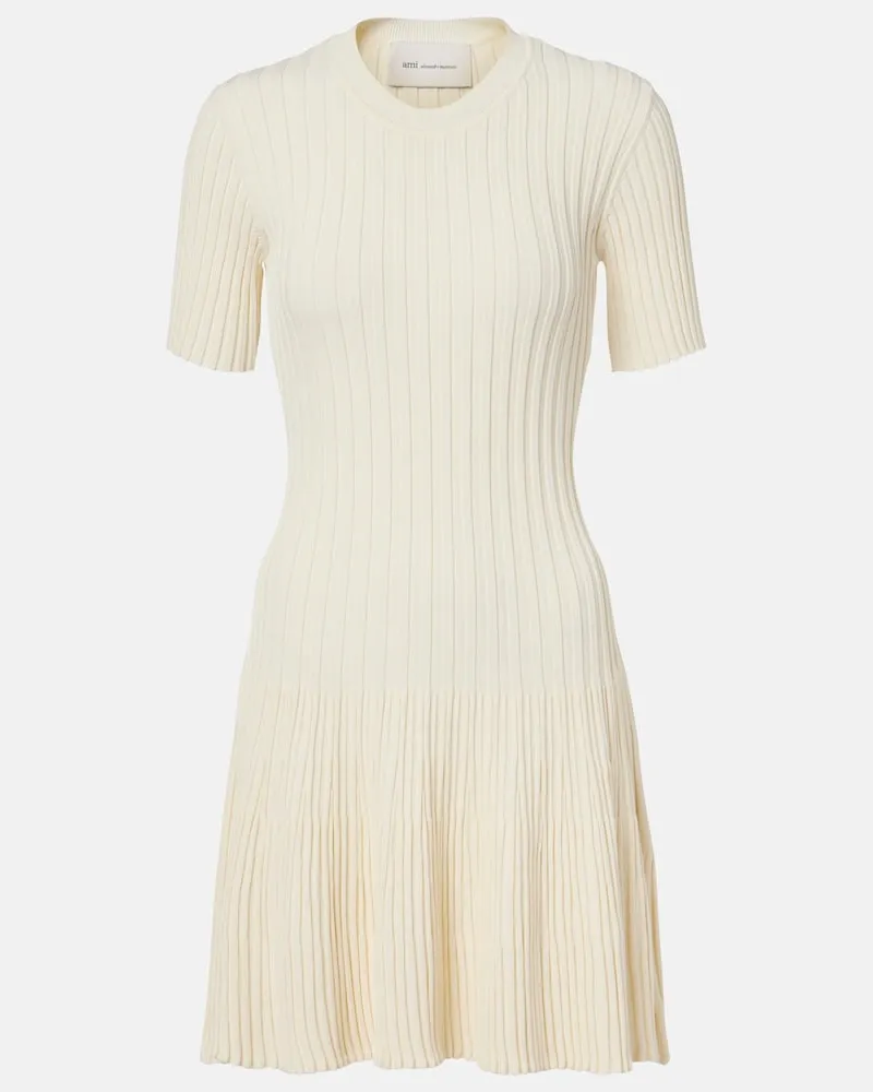 AMI Paris Abito corto in maglia a coste Bianco