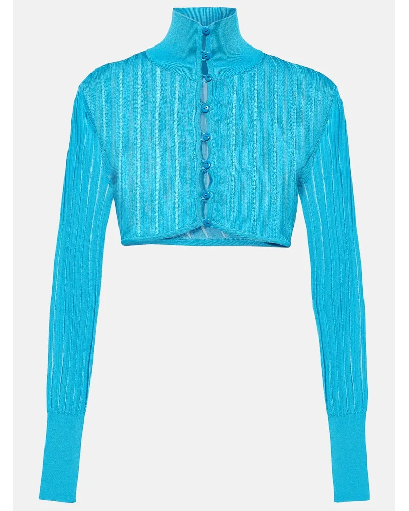 Alaïa AlaÃ¯a Cardigan cropped in maglia a coste Blu