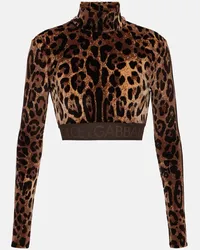 Dolce & Gabbana Top cropped in jacquard con stampa Marrone