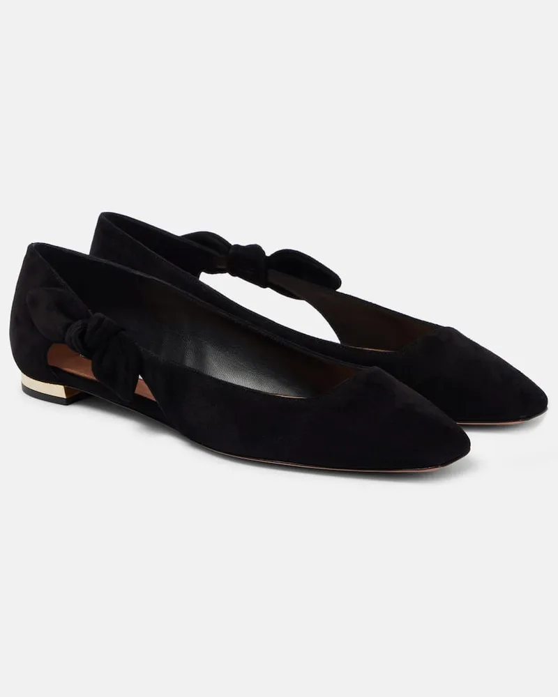 Aquazzura Ballerine Very Bow Tie in suede Nero