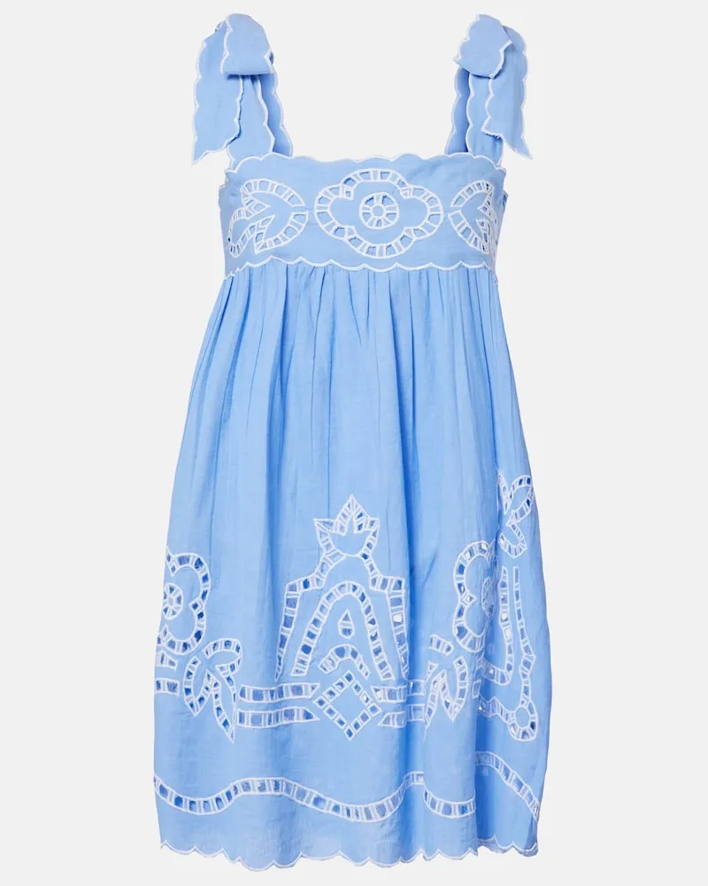 Juliet Dunn Abito corto in cotone sangallo Blu