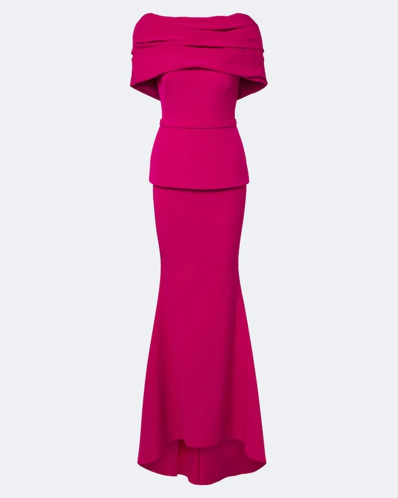 Safiyaa Abito lungo Loura in crêpe off-shoulder Rosa