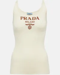 Prada Tank top in seta con logo Bianco