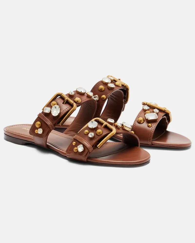 Dolce & Gabbana Sandali in pelle con cristalli Marrone