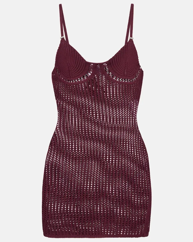 ATTICO Abito corto in misto cotone crochet Borgogna