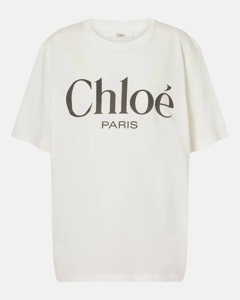 Chloé ChloÃ© T-shirt in jersey di cotone con logo Bianco