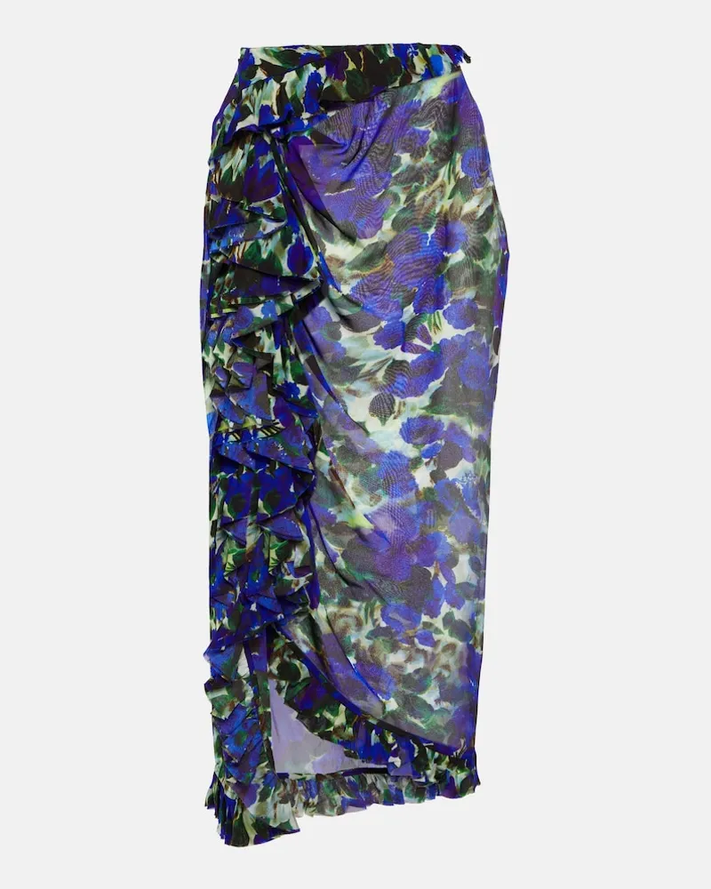 Dries van Noten Gonna midi in raso con volant Multicolore