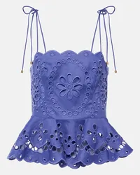 Zimmermann Top Pop in lino con ricamo Blu