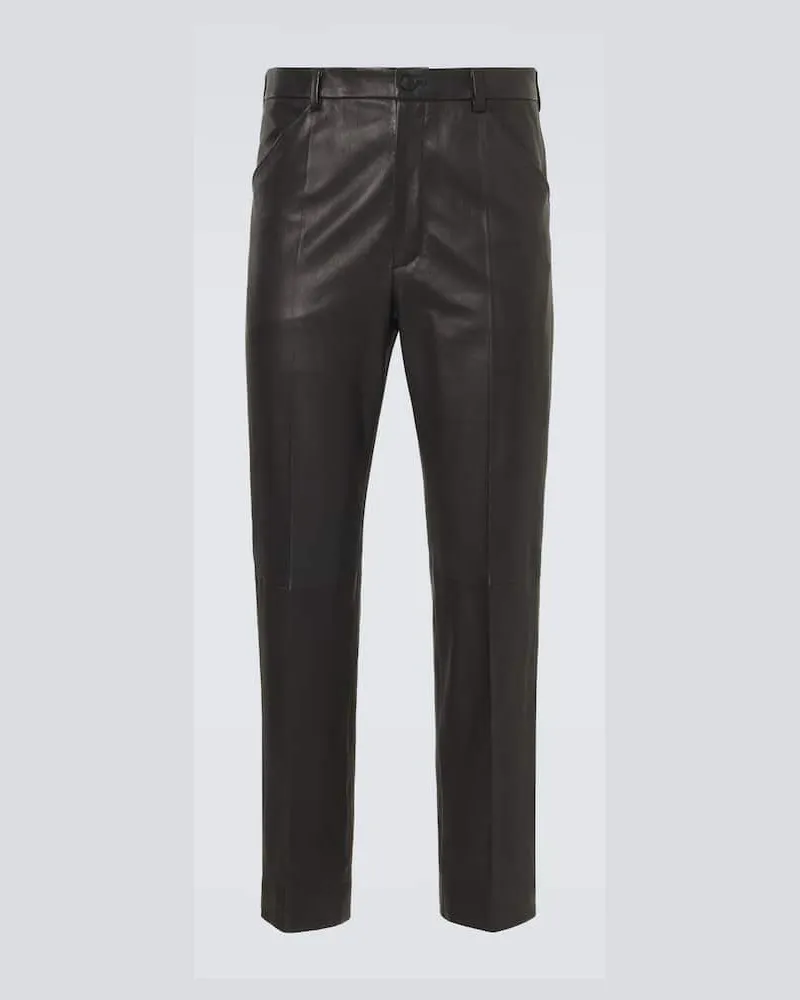 AURALEE Pantaloni regular in pelle Nero