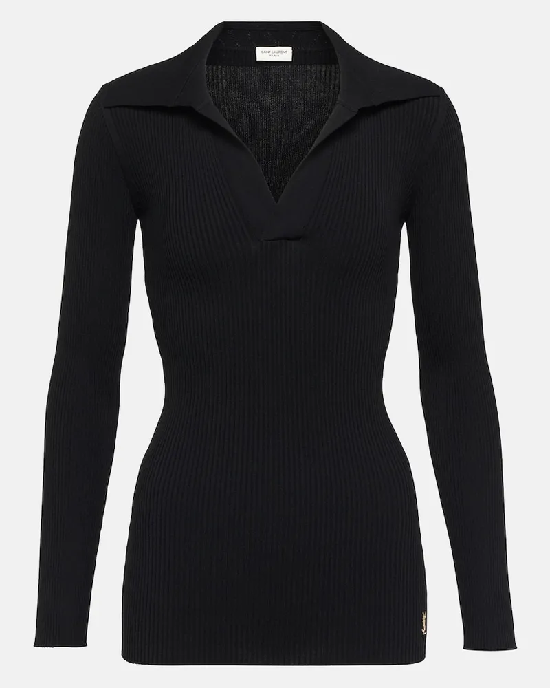 Saint Laurent Top in maglia a coste Nero