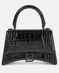 Balenciaga Borsa a spalla Hourglass Small in pelle stampata Nero