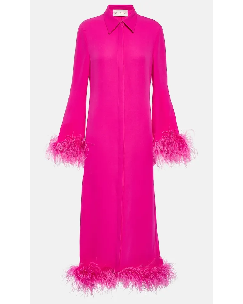 Valentino Garavani Abito chemisier in cady di seta con piume Rosa