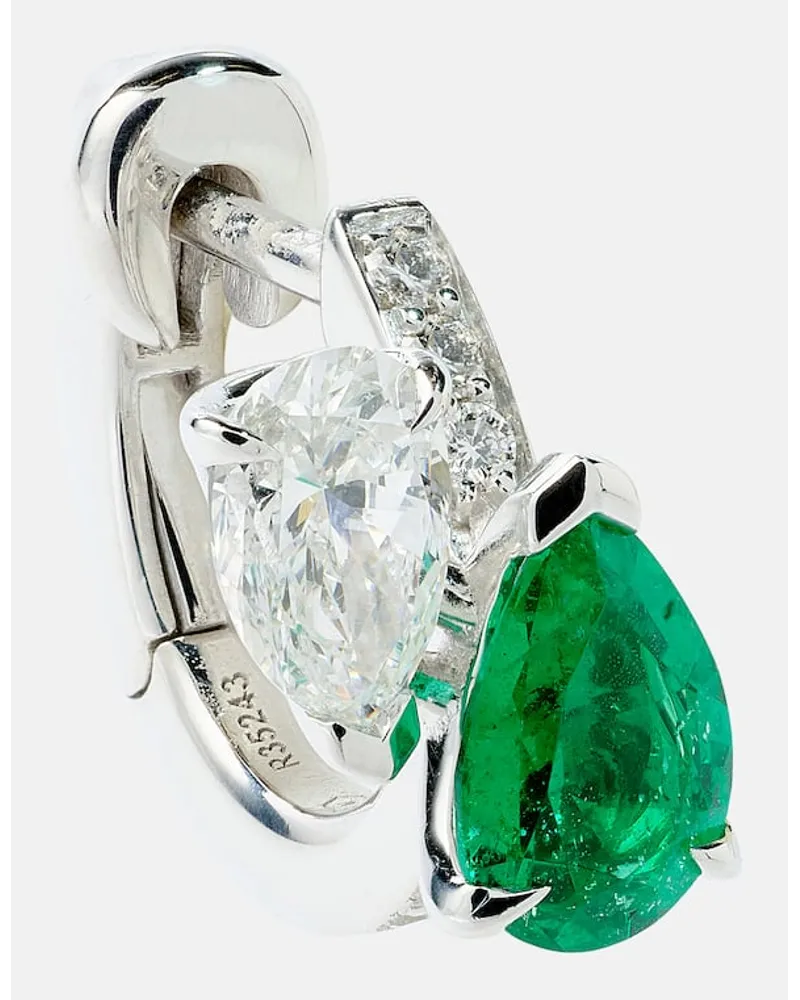 Repossi Orecchino singolo Serti Sur Vide in oro bianco 18kt con diamanti e smeraldo Metallizzato
