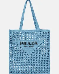 Prada Shopper effetto rafia con logo Blu