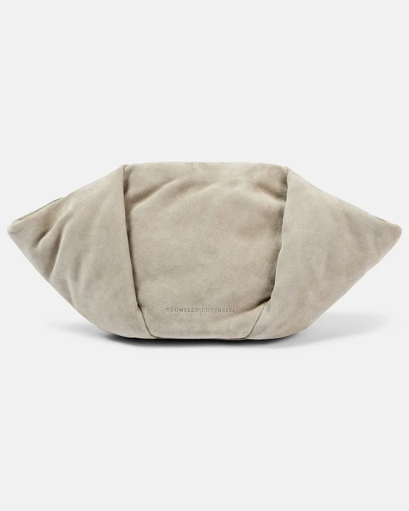 Brunello Cucinelli Clutch Fold-Over Small in suede Verde