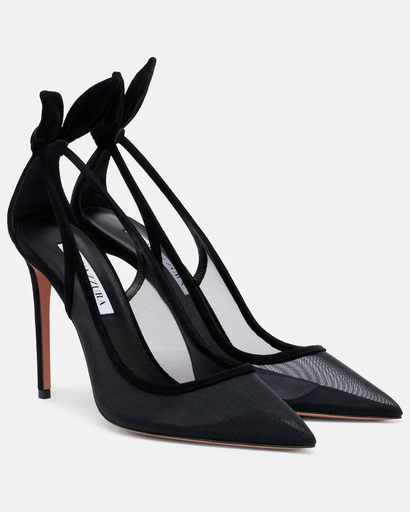 Aquazzura Pumps Bow Tie in mesh con suede Nero