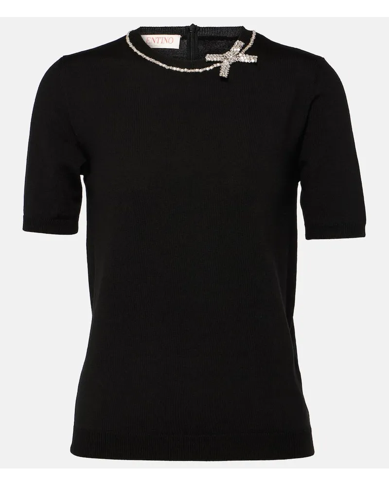 Valentino Garavani Top in lana vergine con cristalli Nero