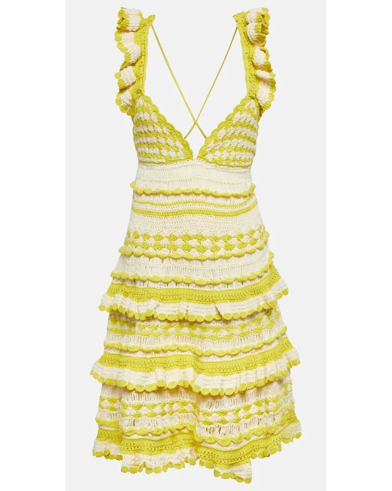 Zimmermann Miniabito Halcyon in crochet di cotone Giallo