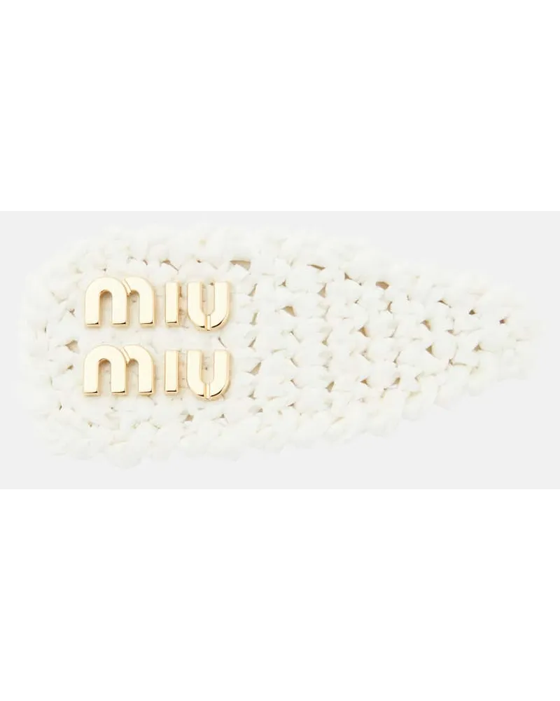Miu Miu Fermacapelli in crochet con logo Bianco