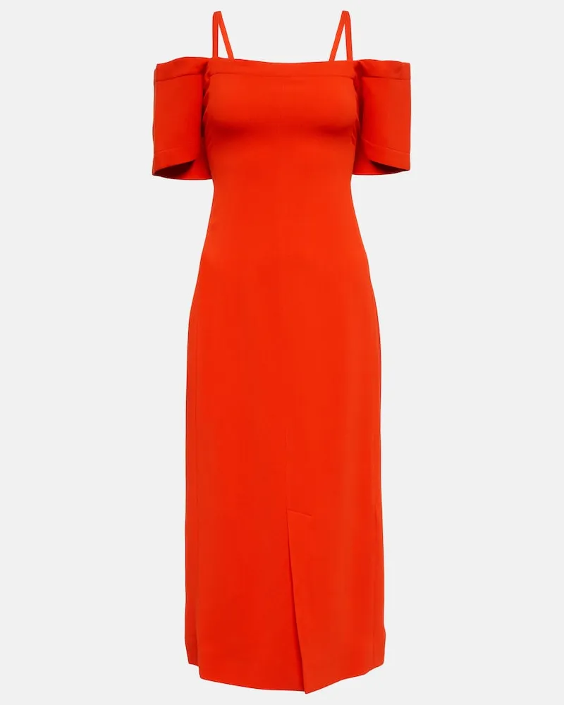 Victoria Beckham Abito midi in cady con scollo bardot Rosso