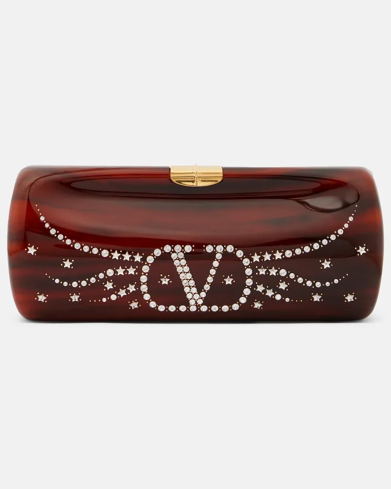 Valentino Garavani Clutch Pince Small con cristalli Marrone