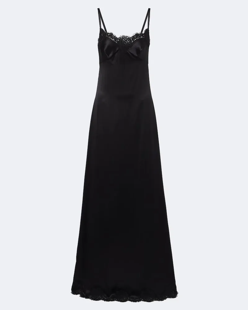 Dolce & Gabbana Abito lungo in misto seta e cotone con pizzo Nero