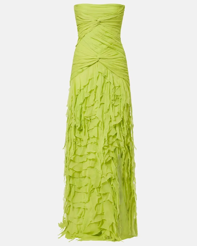 Blumarine Abito lungo in georgette con volant Verde